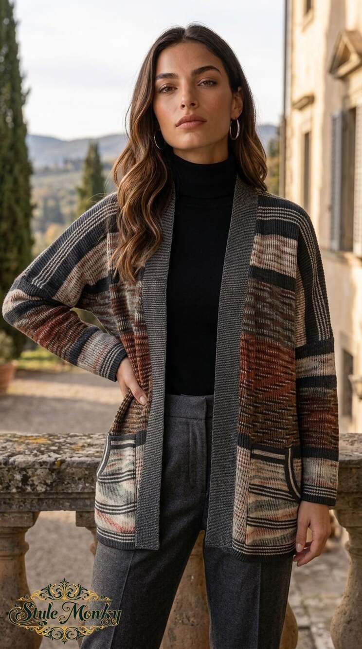 Kingdom Cardigan Sweater Vintage Multi Color Striped Open Front